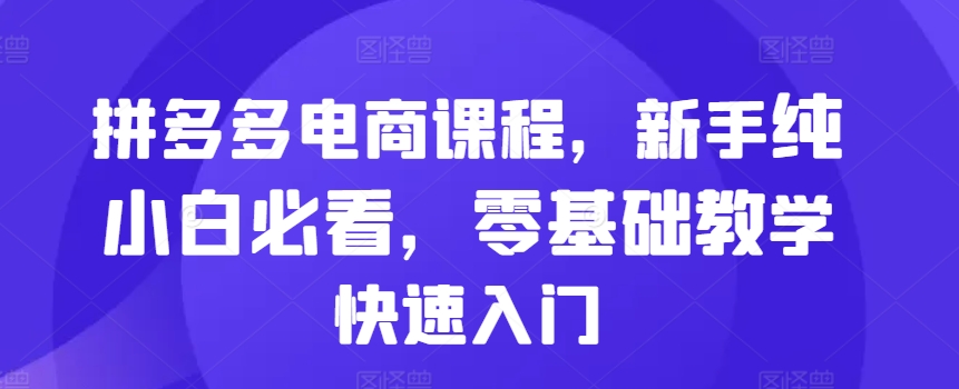 拼多多电商课程，新手纯小白必看，零基础教学快速入门-木白网创