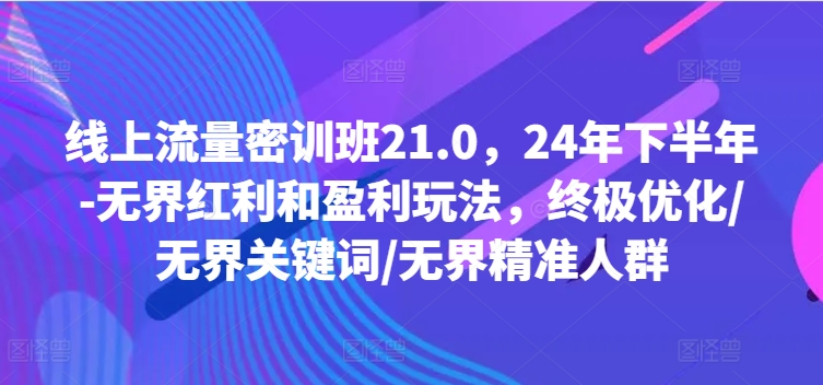 线上流量密训班21.0，24年下半年-无界红利和盈利玩法，终极优化/无界关键词/无界精准人群-木白网创