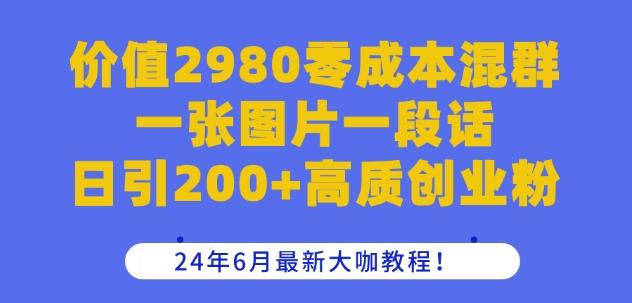 价值2980零成本混群一张图片一段话日引200+高质创业粉，24年6月最新大咖教程【揭秘】-木白网创