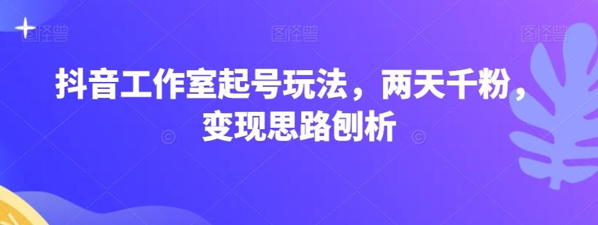 抖音工作室起号玩法，两天千粉，变现思路刨析-木白网创