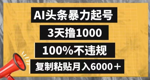 AI头条暴力起号，3天撸1000,100%不违规，复制粘贴月入6000＋【揭秘】-木白网创