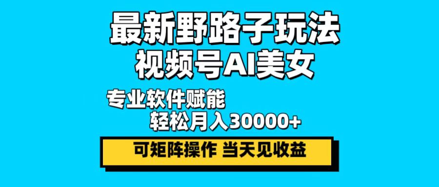 最新野路子玩法，视频号AI美女，当天见收益，轻松月入30000＋-木白网创