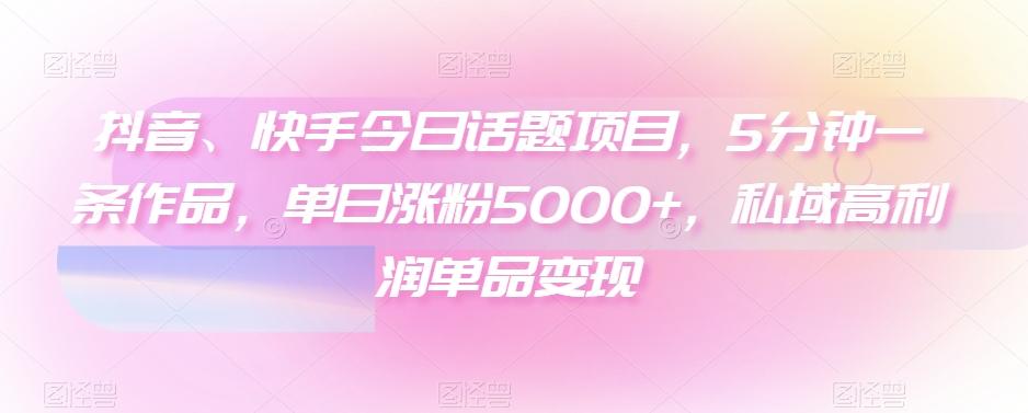抖音、快手今日话题项目，5分钟一条作品，单日涨粉5000+，私域高利润单品变现-木白网创