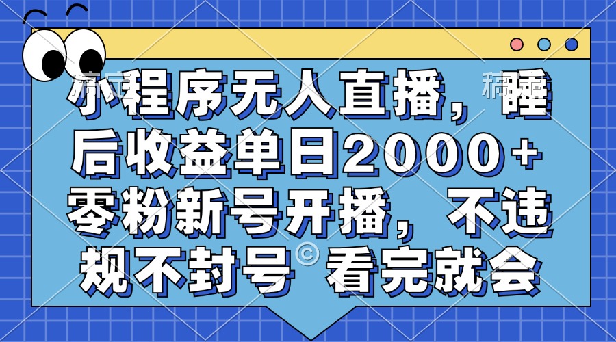 小程序无人直播，睡后收益单日2000+ 零粉新号开播，不违规不封号 看完就会-木白网创