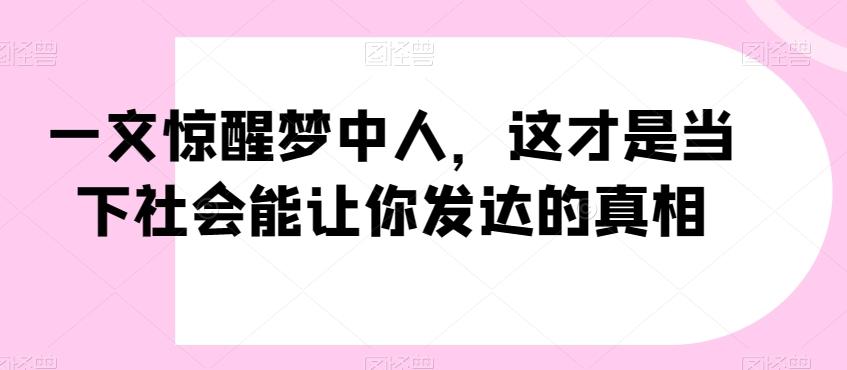 一文惊醒梦中人，这才是当下社会能让你发达的真相【公众号付费文章】-木白网创