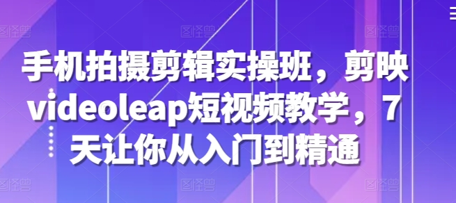 手机拍摄剪辑实操班，剪映videoleap短视频教学，7天让你从入门到精通-木白网创