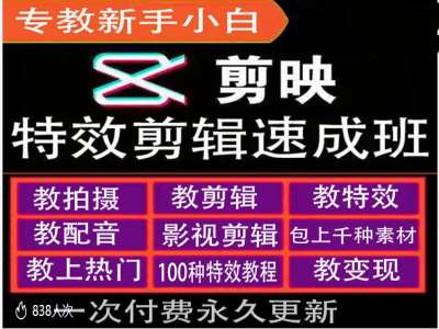 剪映特效教程和运营变现教程，特效剪辑速成班，专教新手小白-木白网创
