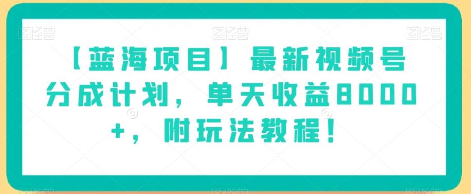 【蓝海项目】最新视频号分成计划，单天收益8000+，附玩法教程！-木白网创