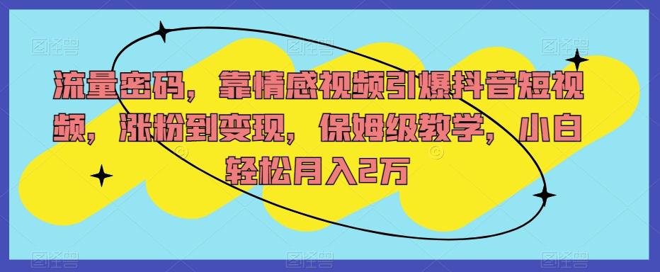 流量密码，靠情感视频引爆抖音短视频，涨粉到变现，保姆级教学，小白轻松月入2万【揭秘】-木白网创