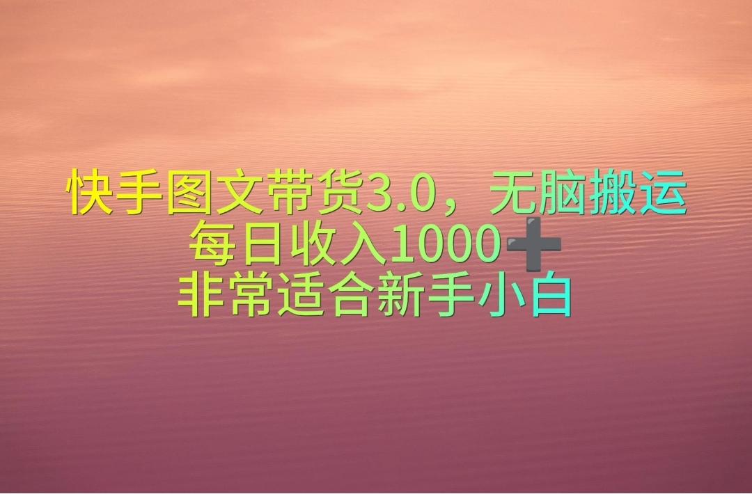 快手图文带货3.0，无脑搬运，每日收入1000＋，非常适合新手小白-木白网创