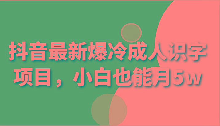 抖音最新爆冷成人识字项目，小白也能月5w-木白网创