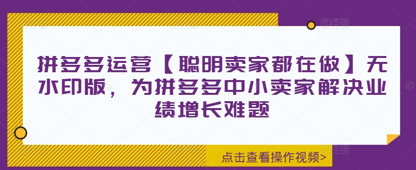 拼多多运营【聪明卖家都在做】无水印版，为拼多多中小卖家解决业绩增长难题-木白网创