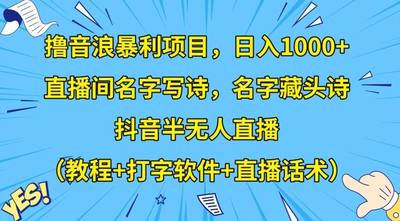 撸音浪暴利项目，日入1000+，直播间名字写诗，名字藏头诗，抖音半无人直播（教程+打字软件+直播话术）【揭秘】-木白网创