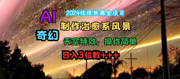 2024短视频掘金项目，AI制作治愈系风景，奇幻天空特效，操作简单，日入3位数【揭秘】-木白网创