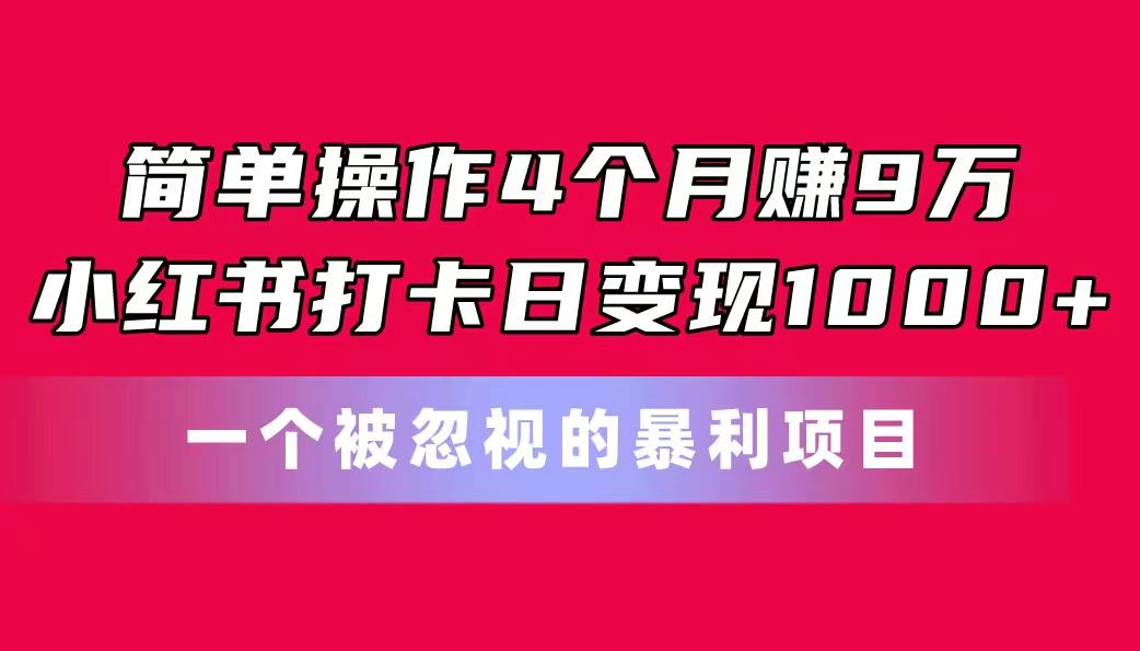 简单操作4个月赚9万！小红书打卡日变现1000+！一个被忽视的暴力项目-木白网创