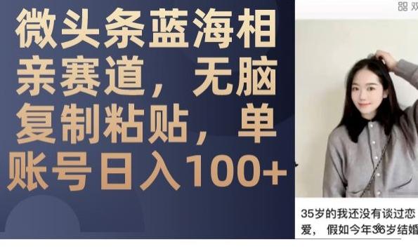 微头条蓝海相亲赛道，无脑复制粘贴，单账号日入100+-木白网创