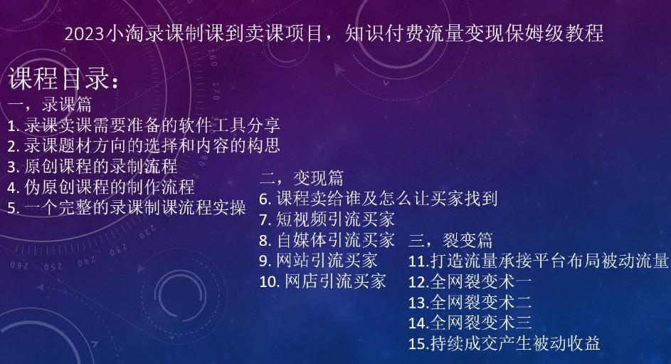 2023小淘录课制课到卖课项目，知识付费流量变现保姆级教程-木白网创