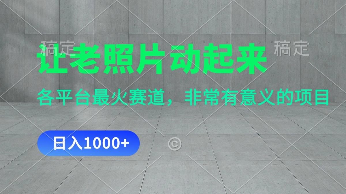 让老照片动起来，一天变现1000+，各平台最火赛道，看完就会-木白网创