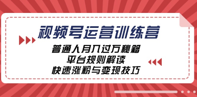 视频号运营训练营：普通人月入过万秘籍，平台规则解读，快速涨粉与变现-木白网创