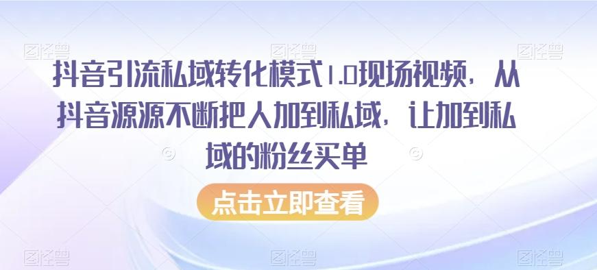 抖音引流私域转化模式1.0现场视频，从抖音源源不断把人加到私域，让加到私域的粉丝买单-木白网创