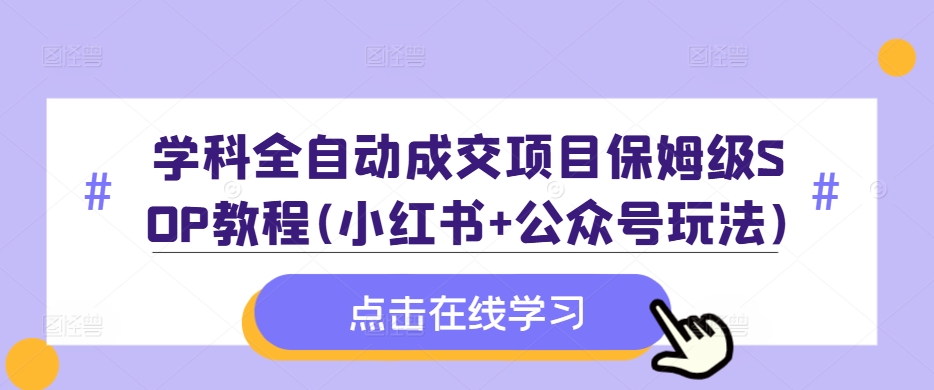 学科全自动成交项目保姆级SOP教程(小红书+公众号玩法)含资料-木白网创