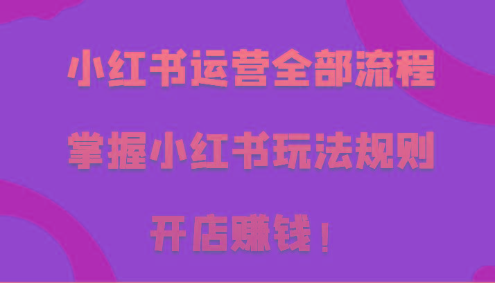 小红书运营全部流程，掌握小红书玩法规则，开店赚钱！-木白网创