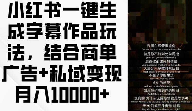 小红书一键生成字幕作品玩法，结合商单广告+私域变现月入1w+【揭秘】-木白网创