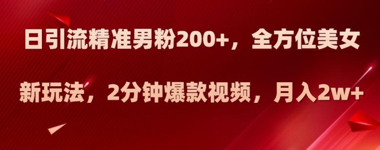 日引流精准男粉200+，全方位美女新玩法，2分钟爆款视频，月入2w+【揭秘】-木白网创
