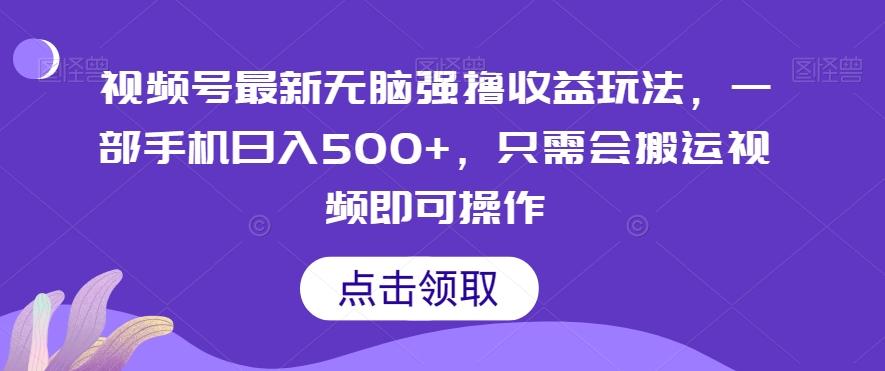 视频号最新无脑强撸收益玩法，一部手机日入500+，只需会搬运视频即可操作-木白网创
