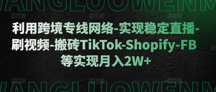 利用跨境专线网络-实现稳定直播-刷视频-搬砖TikTok-Shopify-FB等实现月入2W+【揭秘】-木白网创