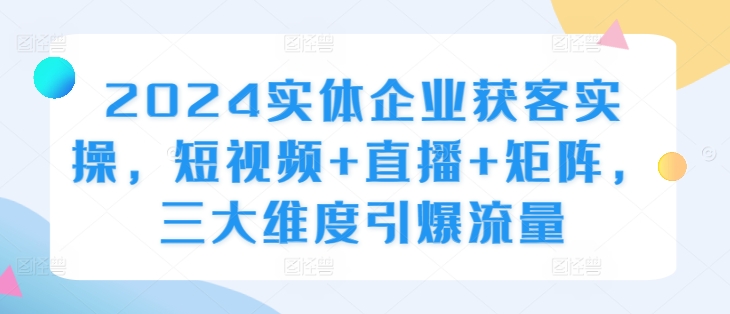 2024实体企业获客实操，短视频+直播+矩阵，三大维度引爆流量-木白网创