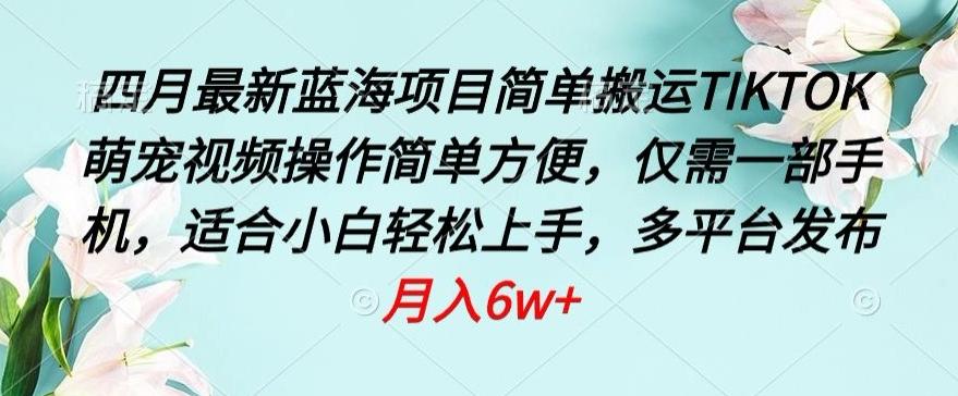 四月最新蓝海项目，简单搬运TIKTOK萌宠视频，操作简单方便，仅需一部手机【揭秘】-木白网创
