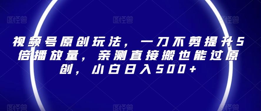 视频号原创玩法，一刀不剪提升5倍播放量，亲测直接搬也能过原创，小白日入500+【揭秘】-木白网创
