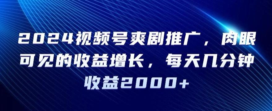 2024视频号爽剧推广，肉眼可见的收益增长，每天几分钟收益2000+【揭秘】-木白网创