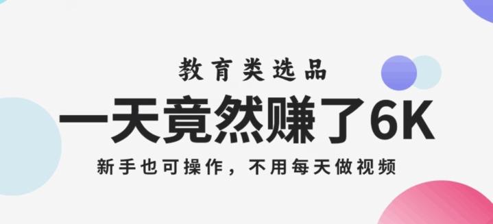 一天竟然赚了6000多，教育类选品，新手也可操作，更不用每天做短视频【揭秘】-木白网创