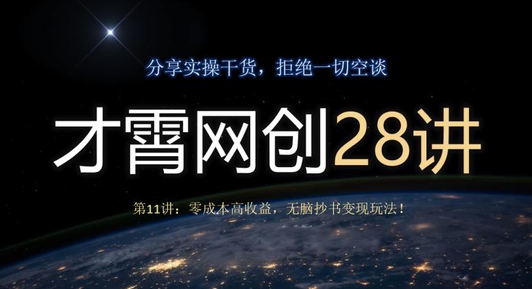 才霄网创28讲第11讲：零成本高收益，无脑抄书变现玩法！-木白网创