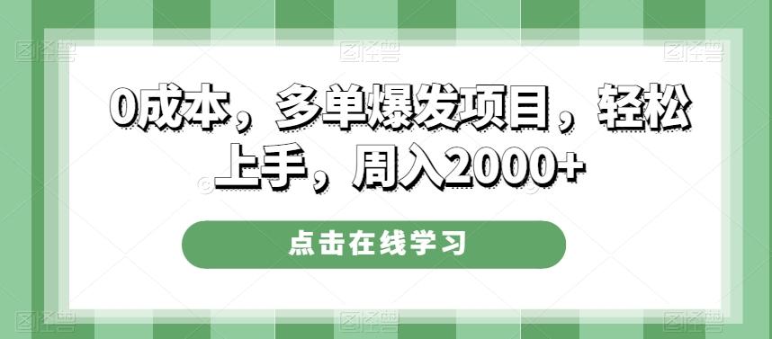 0成本，多单爆发项目，轻松上手，周入2000+-木白网创