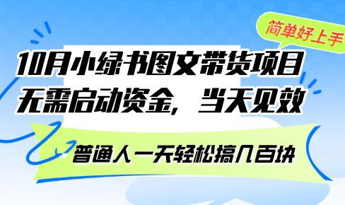 10月份小绿书图文带货项目 无需启动资金 当天见效 普通人一天轻松搞几百块-木白网创