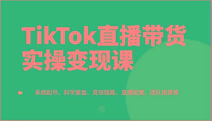 TikTok直播带货实操变现课：系统起号、科学复盘、变现链路、直播配置、团队搭建等-木白网创