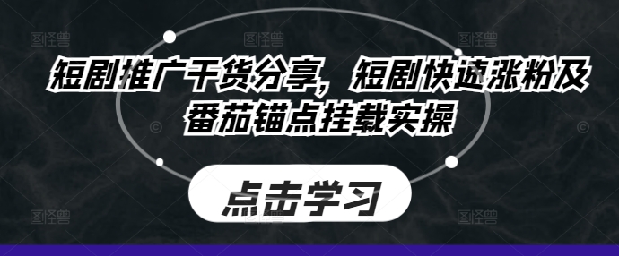 短剧推广干货分享，短剧快速涨粉及番茄锚点挂载实操-木白网创