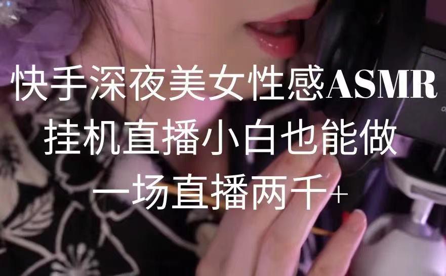 快手深夜美女性感ASMR挂机直播，小白也能做，一场直播两千+-木白网创