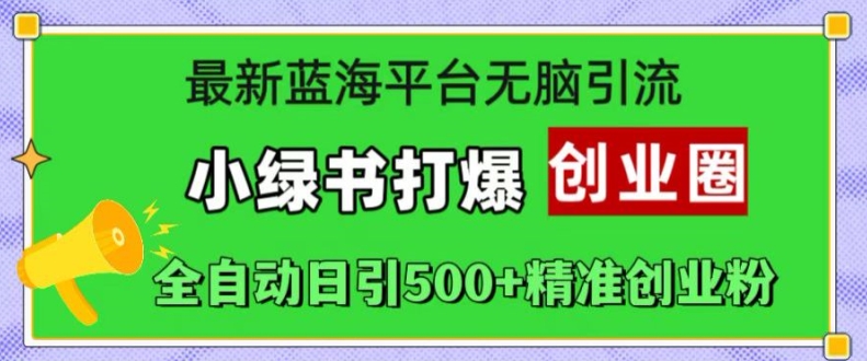 最新蓝海平台无脑引流，小绿书打爆创业圈，全自动日引500+精准创业粉-木白网创