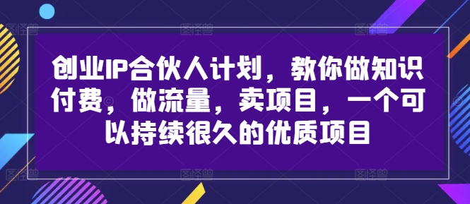 创业IP合伙人计划，教你做知识付费，做流量，卖项目，一个可以持续很久的优质项目-木白网创
