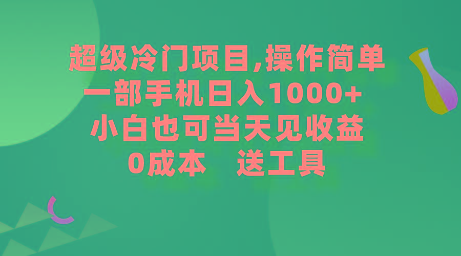 (9291期)超级冷门项目,操作简单，一部手机轻松日入1000+，小白也可当天看见收益-木白网创