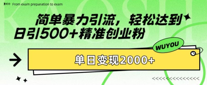 简单暴力引流，轻松达到日引500+精准创业粉，单日变现2k【揭秘】-木白网创