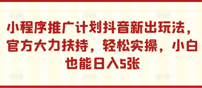 小程序推广计划抖音新出玩法，官方大力扶持，轻松实操，小白也能日入5张【揭秘】-木白网创