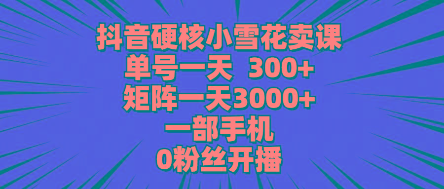(9551期)抖音硬核小雪花卖课，单号一天300+，矩阵一天3000+，一部手机0粉丝开播-木白网创