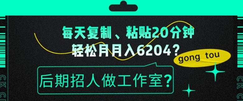每天复制、粘贴20分钟，轻松月入6204？后期招人做工作室？-木白网创